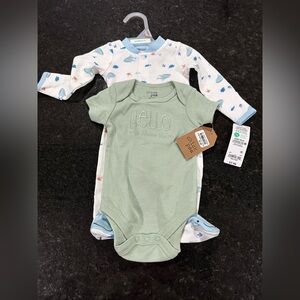Child of Mine footed sleeper and Green chic pea onesie newborn-3 mos